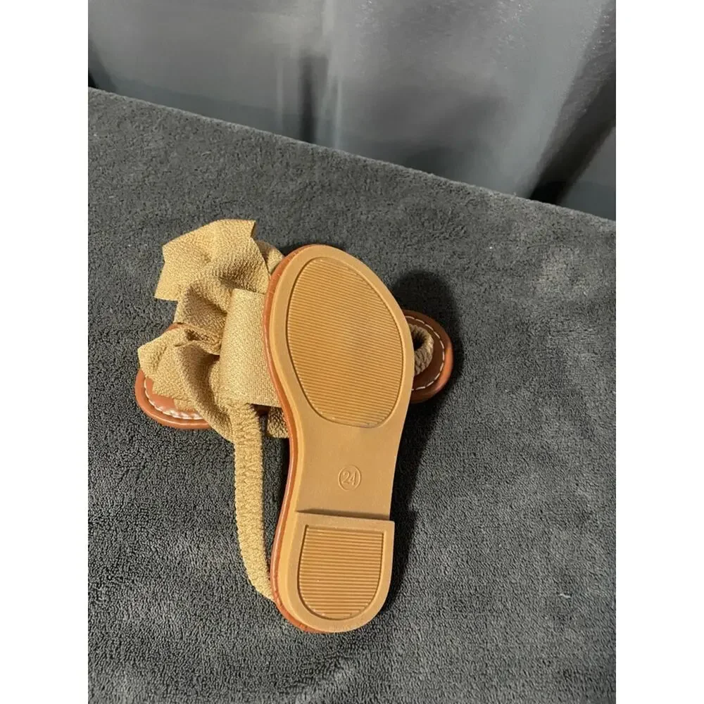 Kids Bow Slip-On Sandals in Tan NWOT